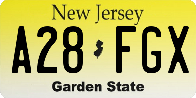NJ license plate A28FGX