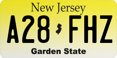 NJ license plate A28FHZ