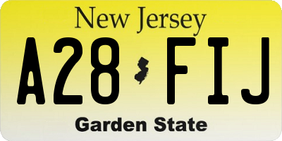 NJ license plate A28FIJ