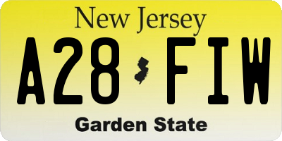 NJ license plate A28FIW