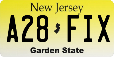 NJ license plate A28FIX