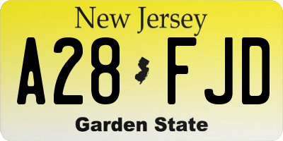 NJ license plate A28FJD