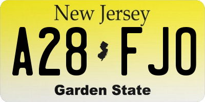 NJ license plate A28FJO