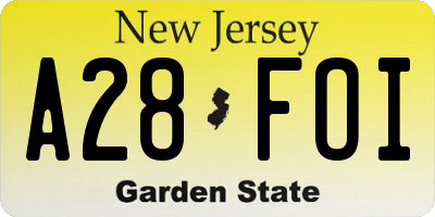 NJ license plate A28FOI
