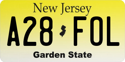 NJ license plate A28FOL