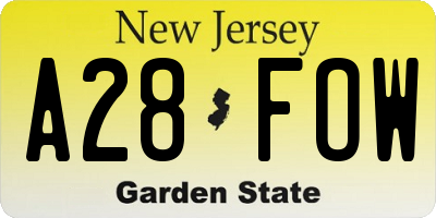 NJ license plate A28FOW
