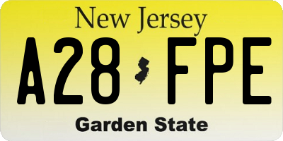 NJ license plate A28FPE