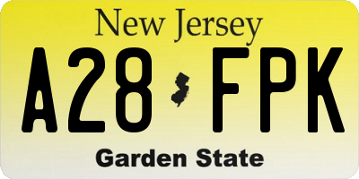 NJ license plate A28FPK