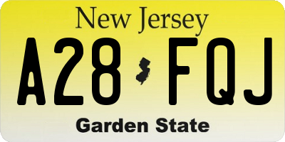 NJ license plate A28FQJ