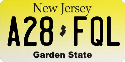 NJ license plate A28FQL