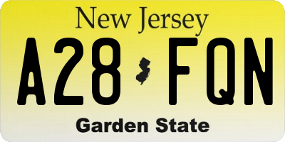 NJ license plate A28FQN