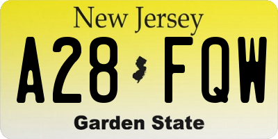 NJ license plate A28FQW