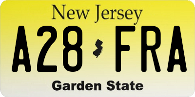 NJ license plate A28FRA