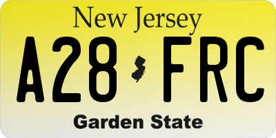 NJ license plate A28FRC