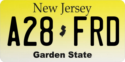 NJ license plate A28FRD