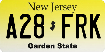 NJ license plate A28FRK