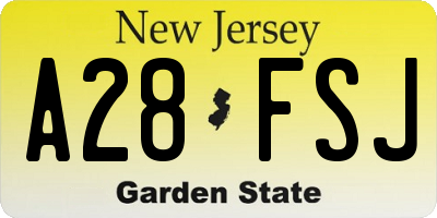 NJ license plate A28FSJ