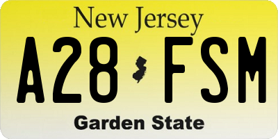 NJ license plate A28FSM