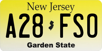 NJ license plate A28FSO