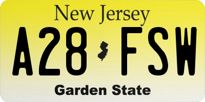 NJ license plate A28FSW