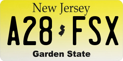 NJ license plate A28FSX