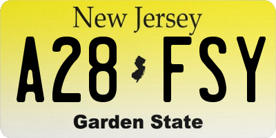NJ license plate A28FSY