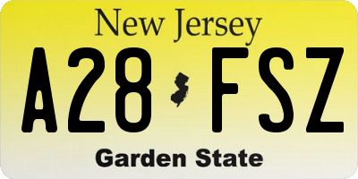 NJ license plate A28FSZ