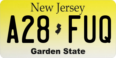 NJ license plate A28FUQ