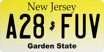 NJ license plate A28FUV