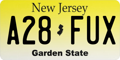 NJ license plate A28FUX