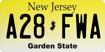 NJ license plate A28FWA