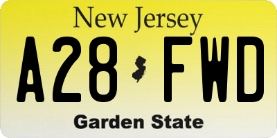 NJ license plate A28FWD