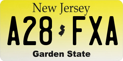 NJ license plate A28FXA