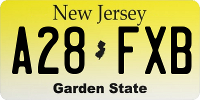 NJ license plate A28FXB