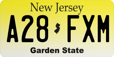 NJ license plate A28FXM