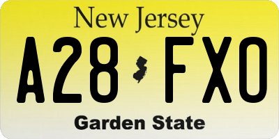 NJ license plate A28FXO