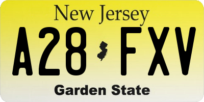 NJ license plate A28FXV