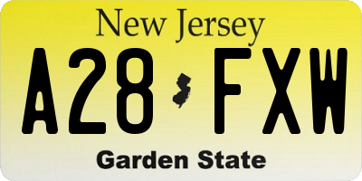 NJ license plate A28FXW