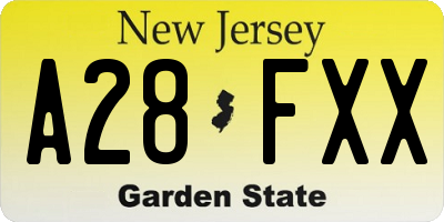NJ license plate A28FXX