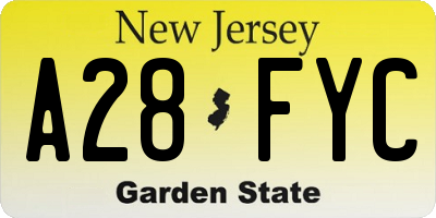NJ license plate A28FYC