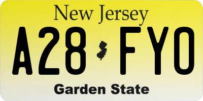 NJ license plate A28FYO