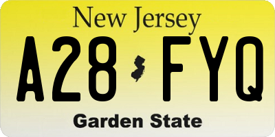 NJ license plate A28FYQ