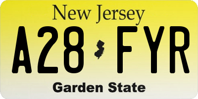NJ license plate A28FYR