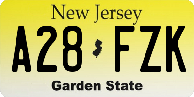 NJ license plate A28FZK