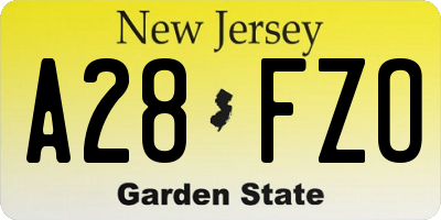 NJ license plate A28FZO