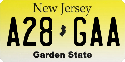 NJ license plate A28GAA