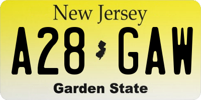 NJ license plate A28GAW
