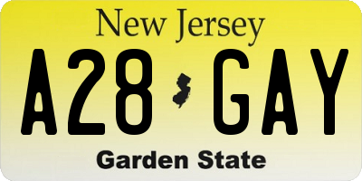 NJ license plate A28GAY