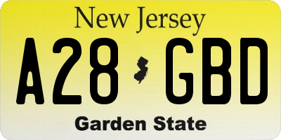 NJ license plate A28GBD