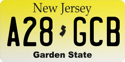 NJ license plate A28GCB